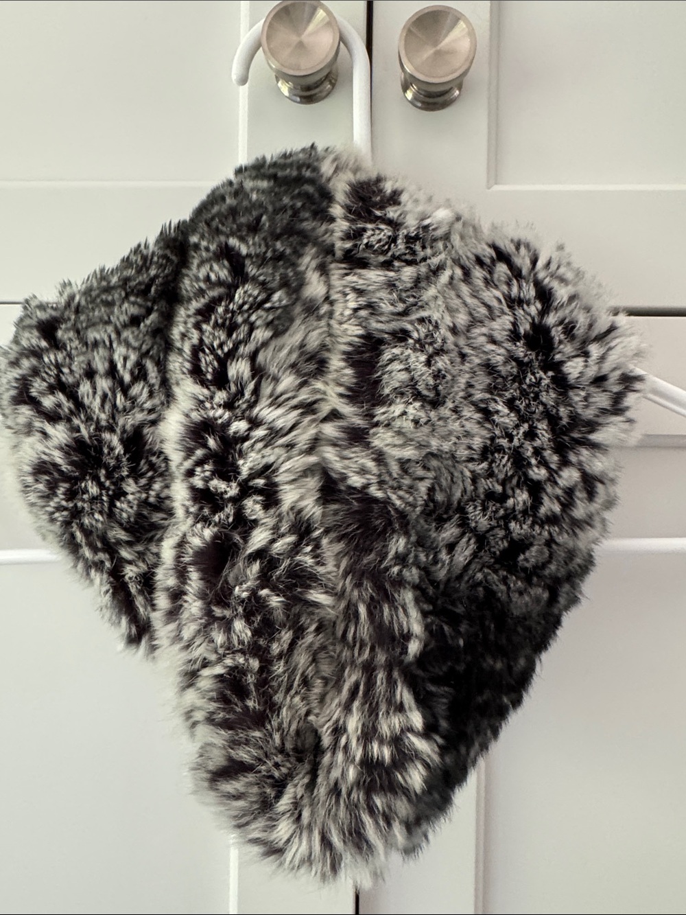 Luxe rabbit Fur Scarf Wrap in gray/black and White